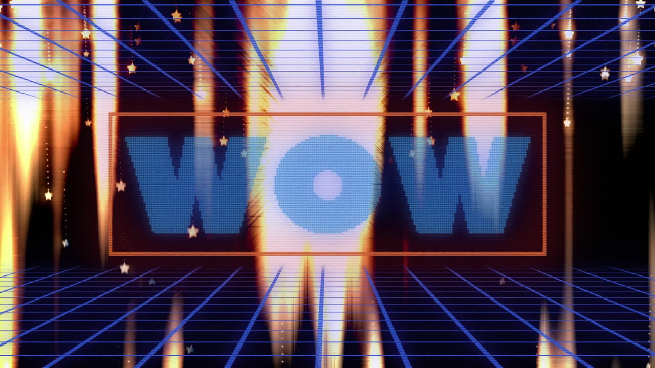 황금빛으로 검은 바탕에 와우 텍스트의 애니메이션