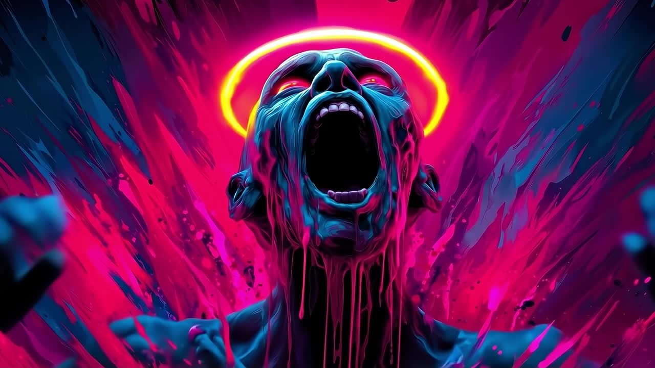 A demonic creature with a halo on his head