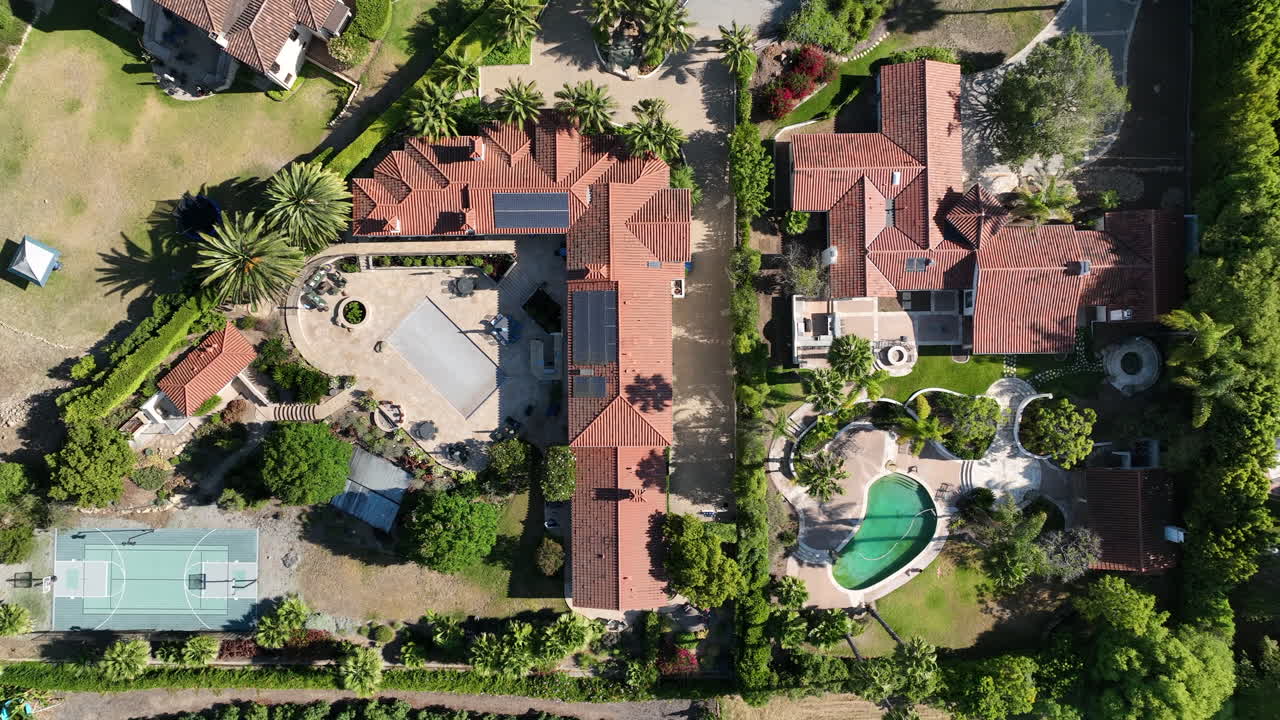 Santa Barbara California, drone flight in the summer in a pretty neighborhood.