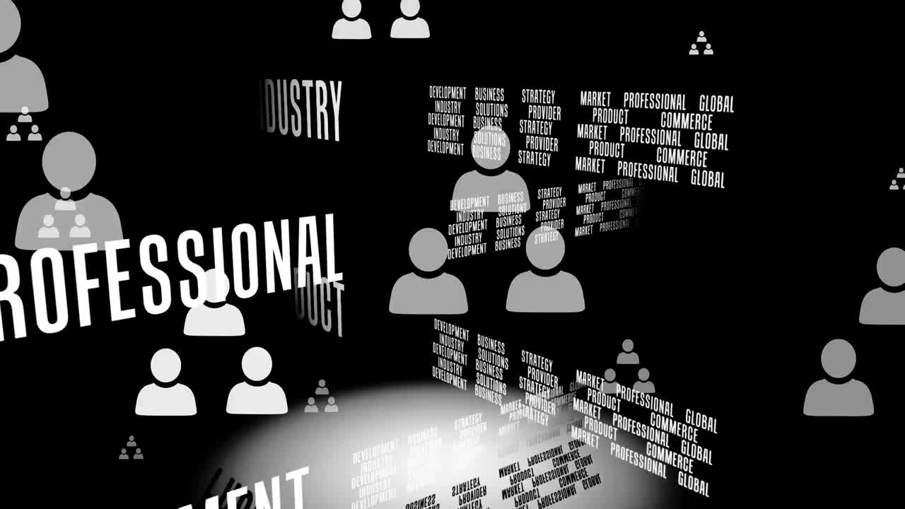 검은색 배경의 아이콘 위의 텍스트의 애니메이션