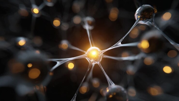 A Close-Up Exploration of Neurons and Synapses Highlighting the Complex Connections in Neural Networks with Glowing Elements Representing Excitatory Features