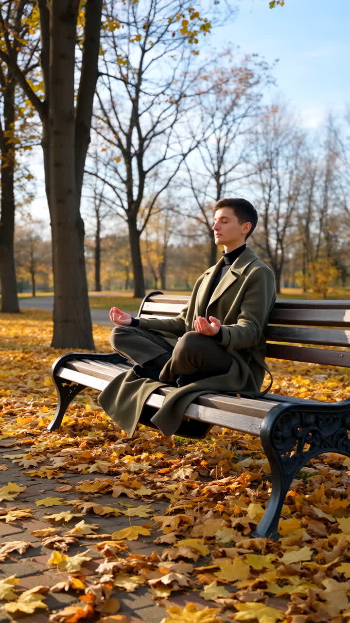 Person Meditating in Autumn Park