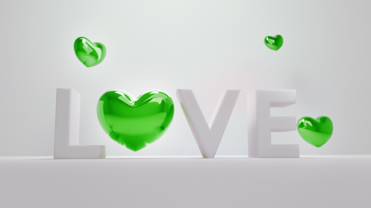 White love letters sign with the green heart instead of "O" letter
