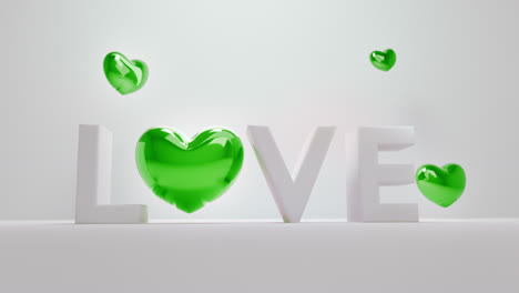 white love letters sign with the green heart instead of "o" letter