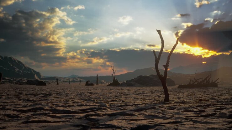 Canal Middle Agricultural Dry By Drought And Heatwave On Summer. Water Crisis And Water Stress On Summer During Long Term Drought On Summer