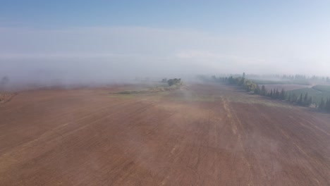 mañana brumosa sobre las tierras de cultivo