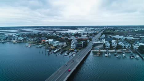 Aerial-view-of-beach-state-country-in-Wrightsville,-North-Carolina