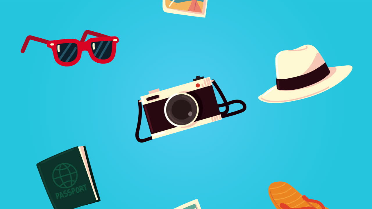 animación de buen viaje con patrón de íconos establecidos