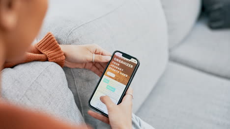 Woman,-hands-and-phone-planning-holiday