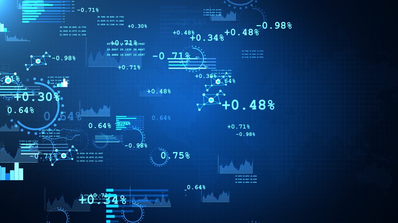 4k graphs and charts across a screen showing data visualizations and information loop background