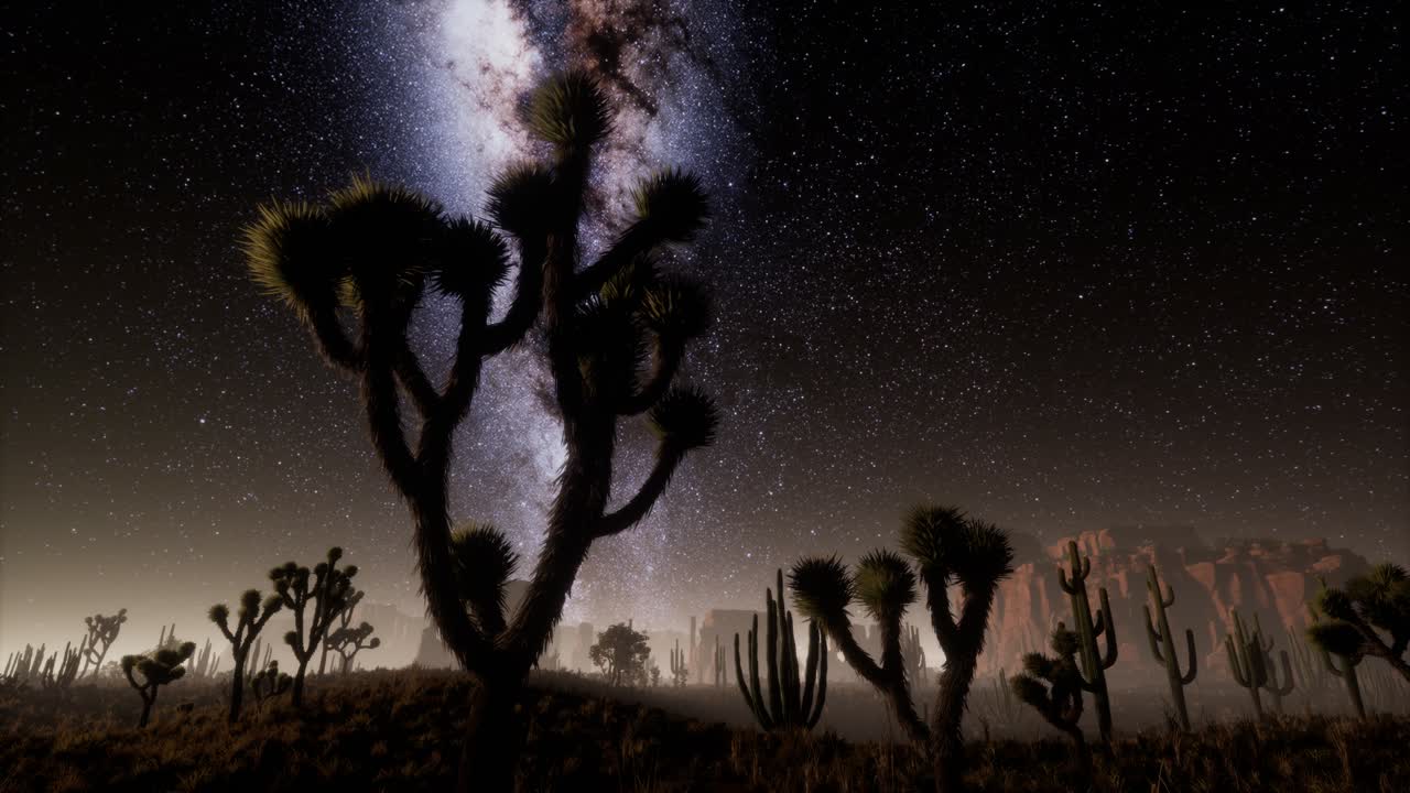 Hyperlapse dans le désert du Parc National de la Vallée de la Mort, au clair de lune sous les étoiles de la galaxie