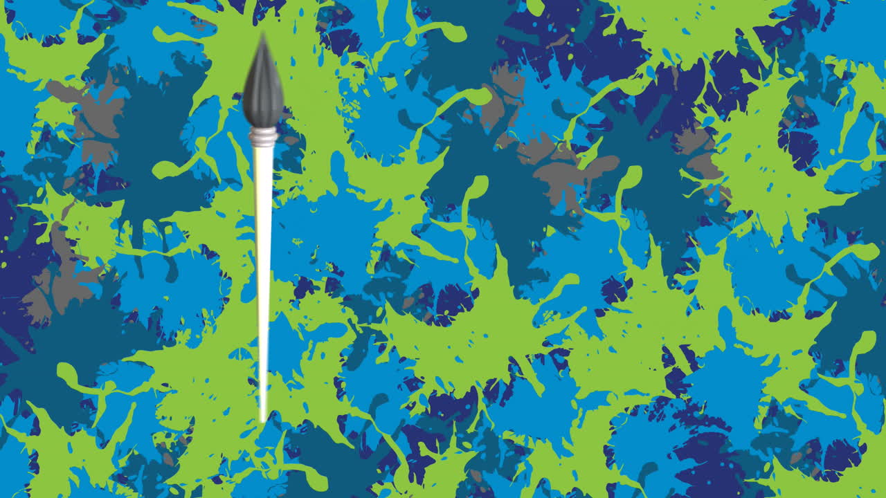 파란색 배경에 움직이는 질과 다채로운 얼룩의 애니메이션