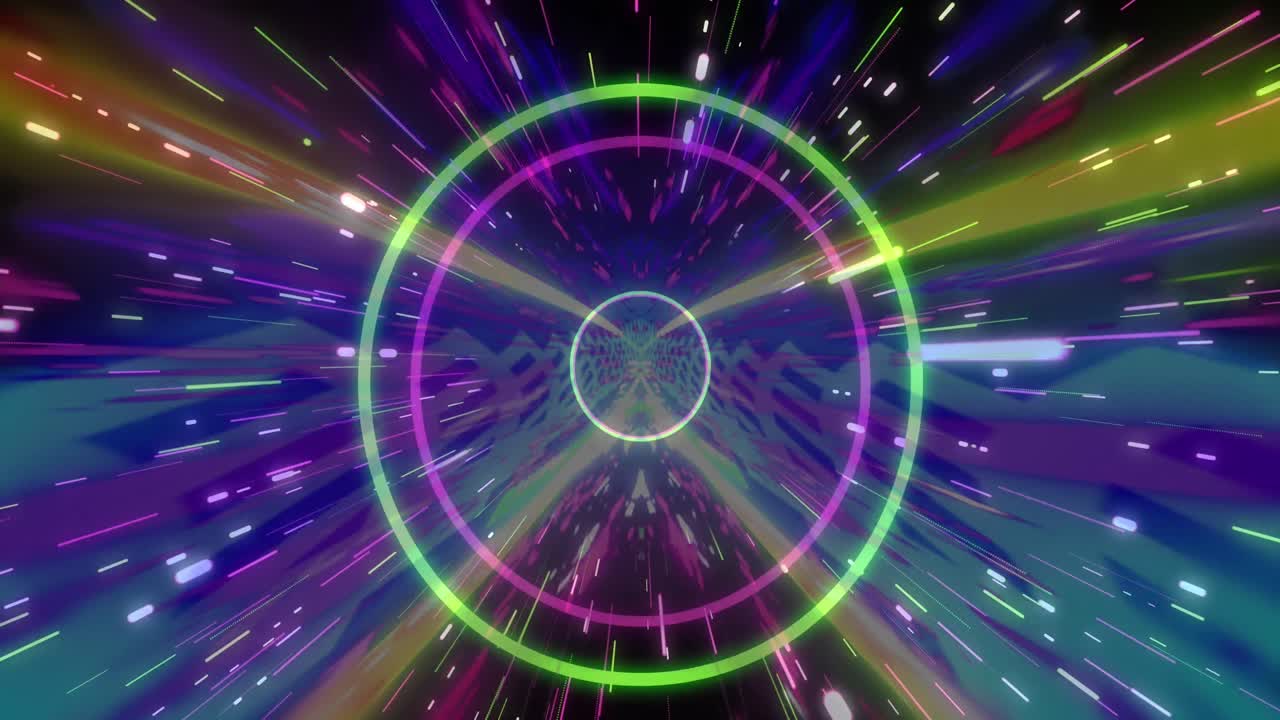 animación de formas de neón y túnel de rastros de luz brillante de transferencia de datos