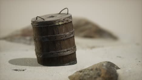 old wooden basket on the sand at the beach