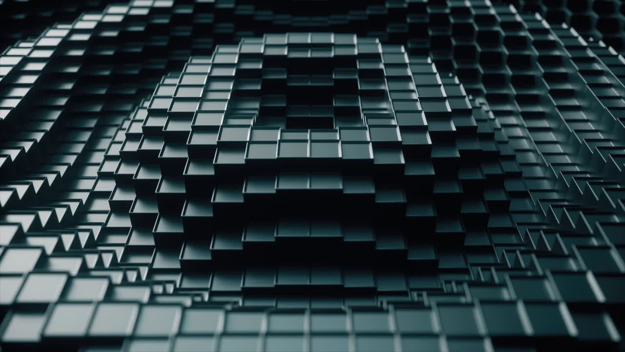 3d render. Dark plastic cubic surface in wave motion. Abstract seamless loop 3d animation of cubes moving up and down.