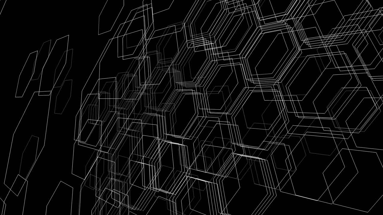Malla hexagonal geométrica abstracta formando una estructura alámbrica 3D paramétrica. Adecuado para visuales tecnológicos, gráficos científicos, visualización de datos y medios de diseño futurista.