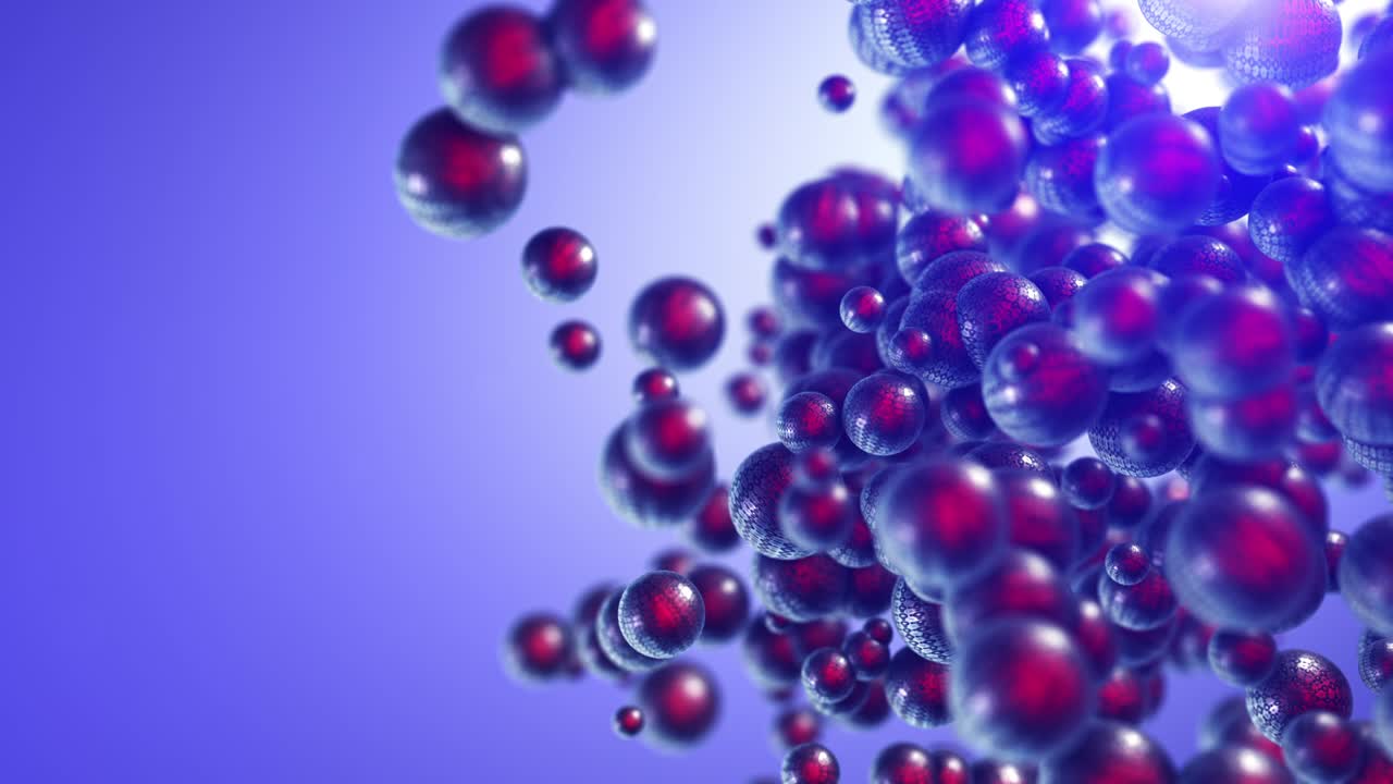 추상적인 금속 반이는 구 공은 깊이와 함께 3d 공간에서 천천히 움직입니다.