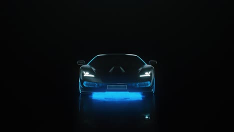 un impresionante diseño de coche futurista con luces de neón brillantes en un entorno oscuro y misterioso