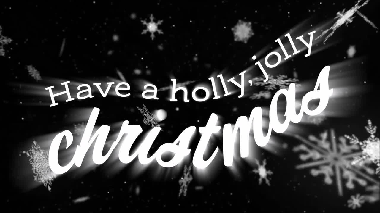 Animation of have a holly, jolly christmas text over snowflakes on black background