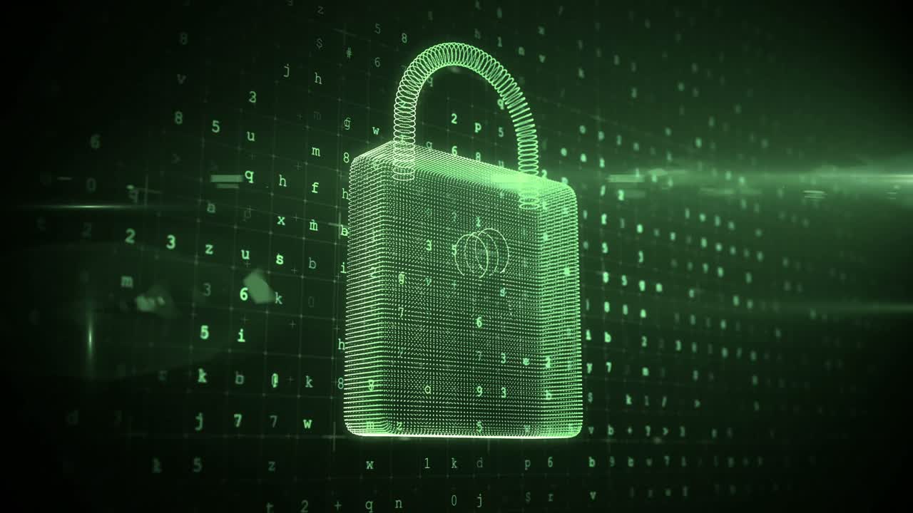 Futuristic padlock against digitally generated background