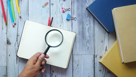 study desk with magnifying glass