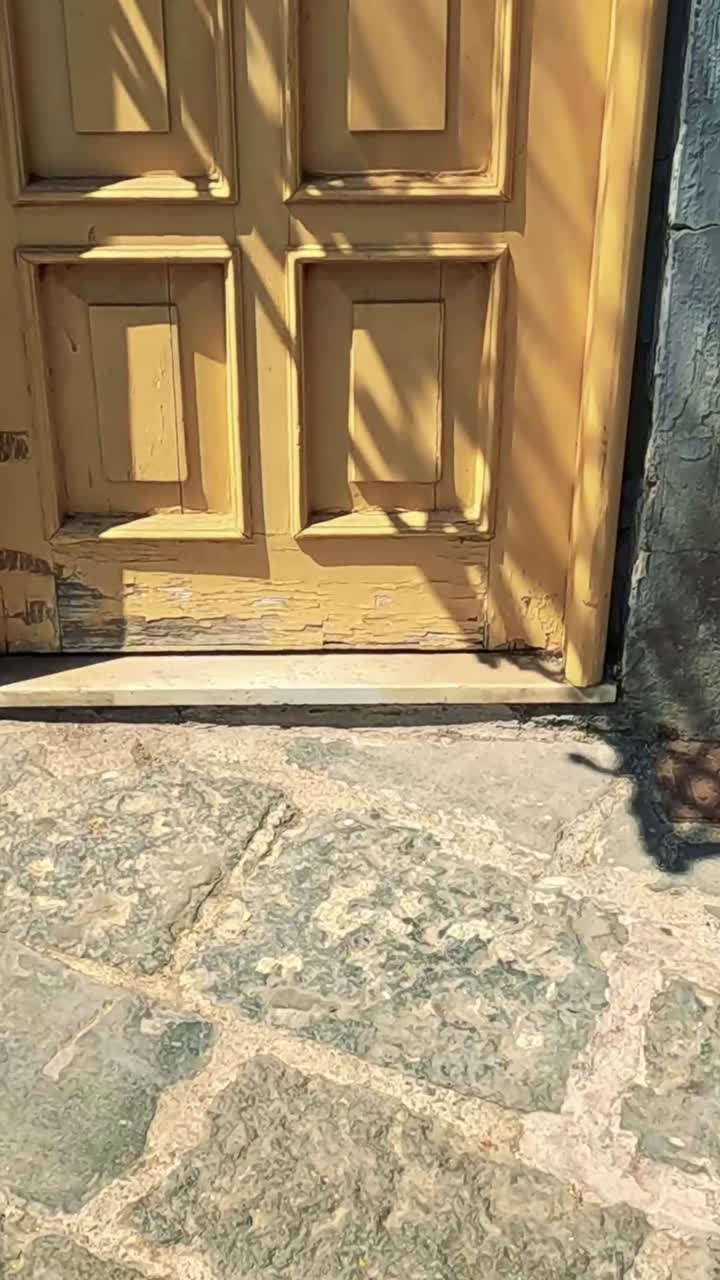 una puerta de madera con sombras en sorrento, italia