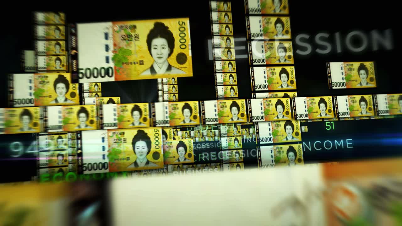 South Korea Won money banknotes seamless loop flight