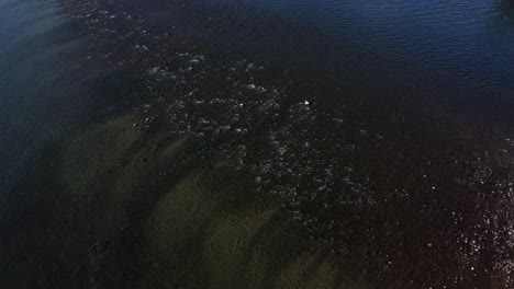 Aerial-View-of-Mountain-River-Stream-with-Enchanting-Stones,-Calgary,-Canada