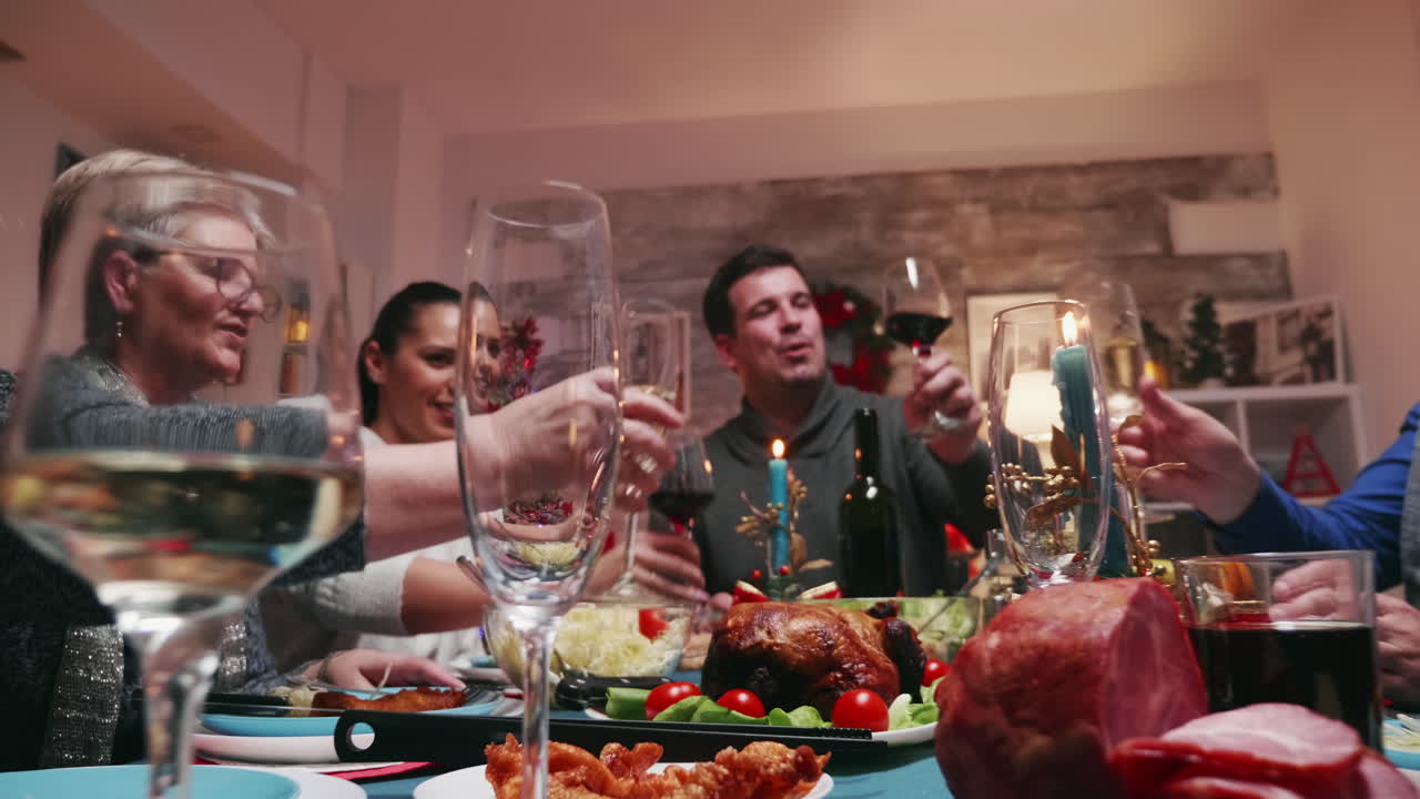 Big family having a toast while celebrating christmas