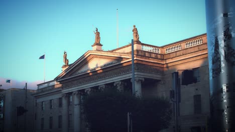 4k dublin sunrise, general post office and spire on o'connell