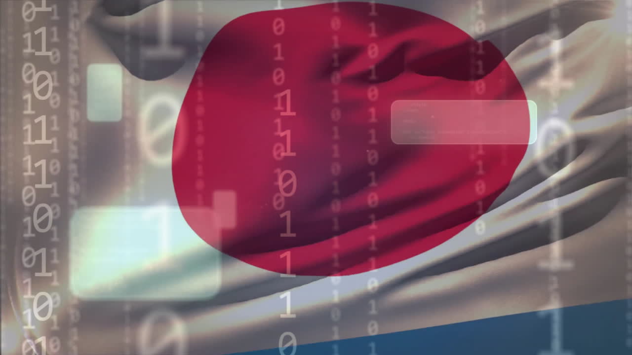 디지털 데이터 프로세싱과 이진 코딩을 통해 일본 국기의 애니메이션