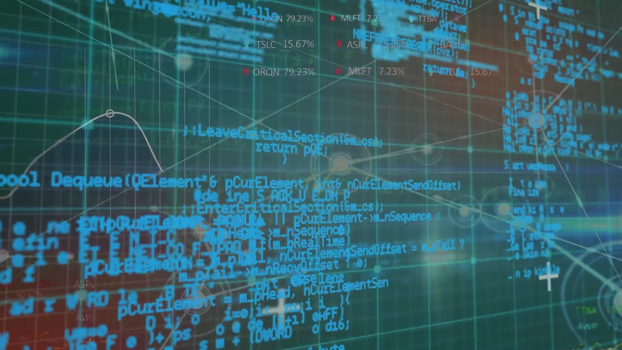 검은 바탕에 연결 네트워크를 통해 데이터 처리의 애니메이션