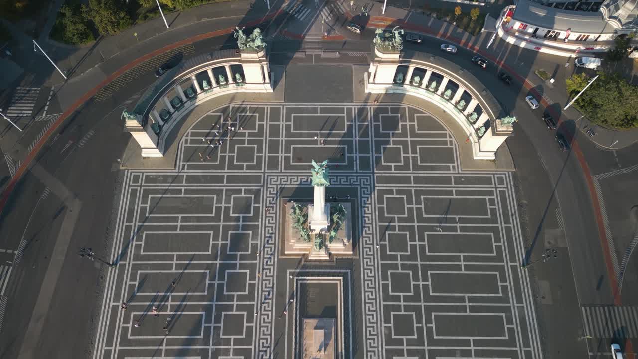 Drone Descends Above Heroes' Square and Millennium Monument in Budapest