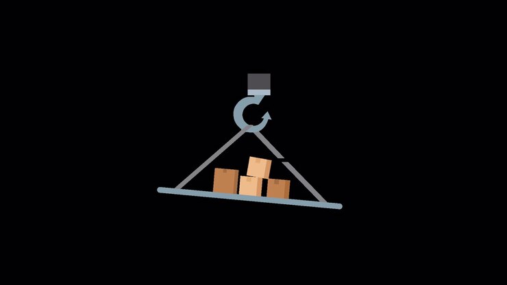 Animated Crane Lifting Boxes with Imbalance and Falling Hazard