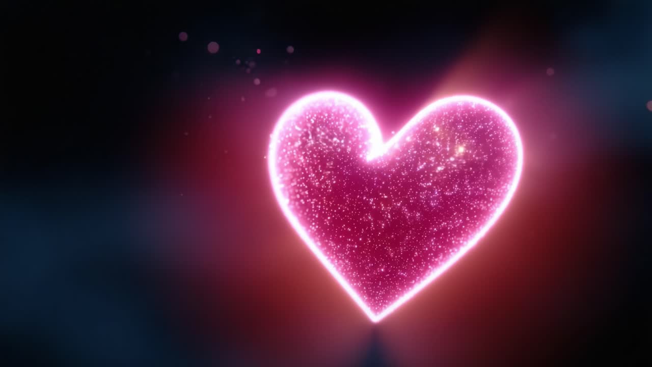 Un cuore incantevole illuminato da effetti scintillanti, che simboleggia l’amore e l’emozione, in contrasto con uno sfondo scuro, che evoca sentimenti di passione e connessione