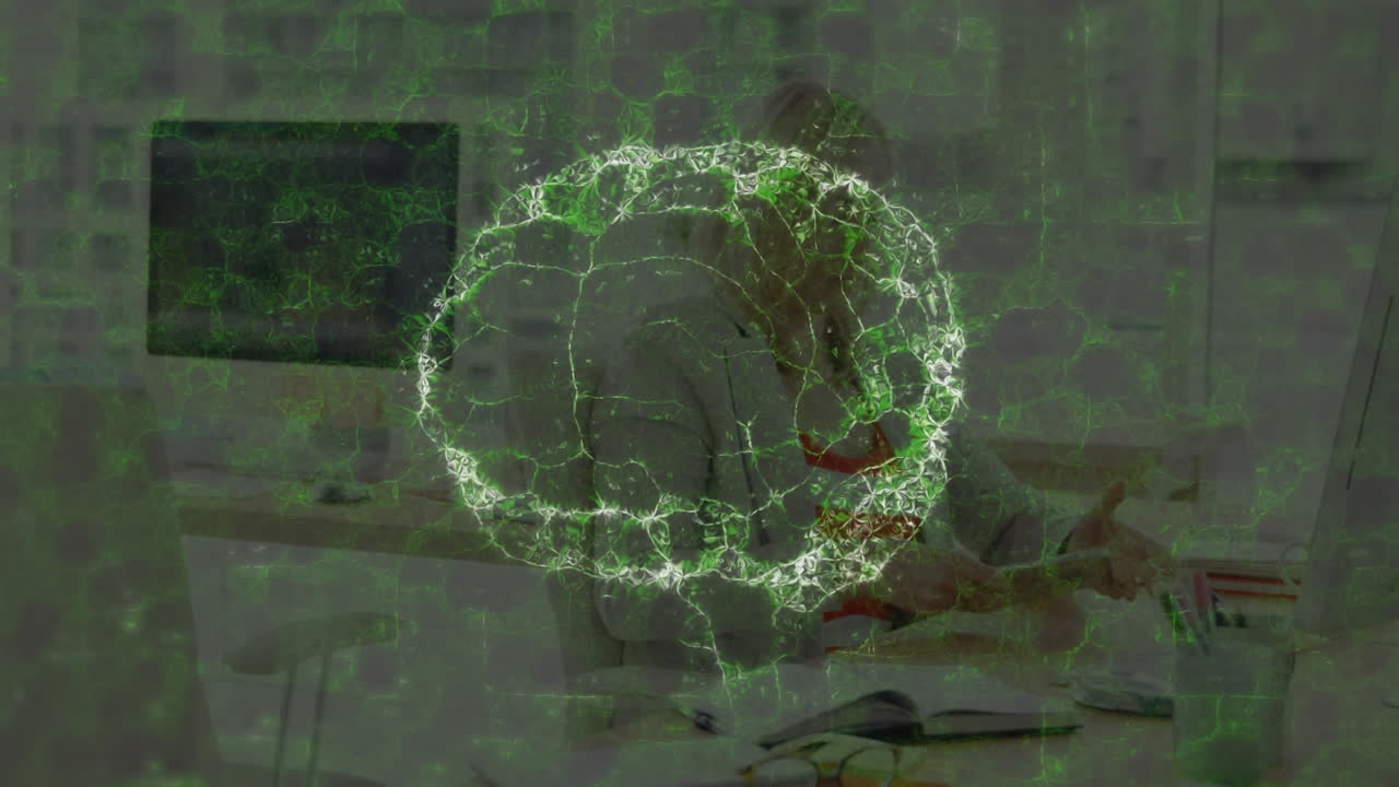 인간의 두뇌와 연결에 대한 애니메이션 사무실에서 사업가