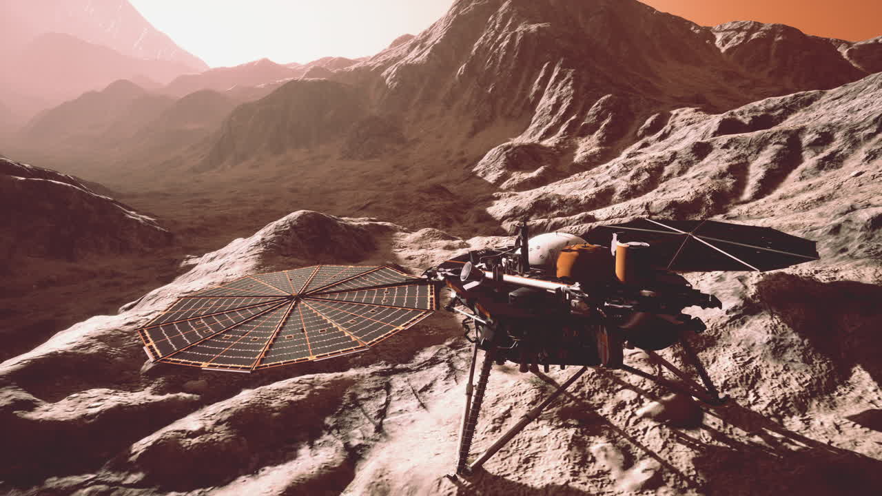 InSight Mars tutkimassa punaisen planeetan pintaa. Elementit toimittanut NASA.