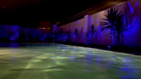 colorful lights reflecting on a serene pool