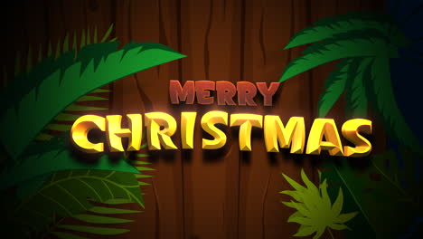 feliz navidad texto sobre madera con palmeras tropicales