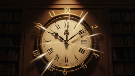 ornate wall clock in a library setting
