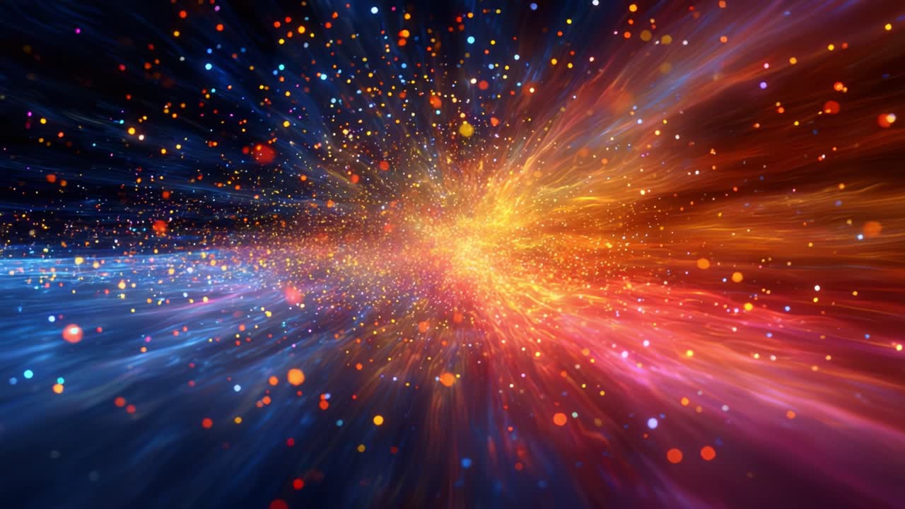 A Stunning Cosmic Burst: An Abstract Display of Colorful Light Waves and Particles Extending into the Depths of Space, Creating a Mesmerizing Visual Experience