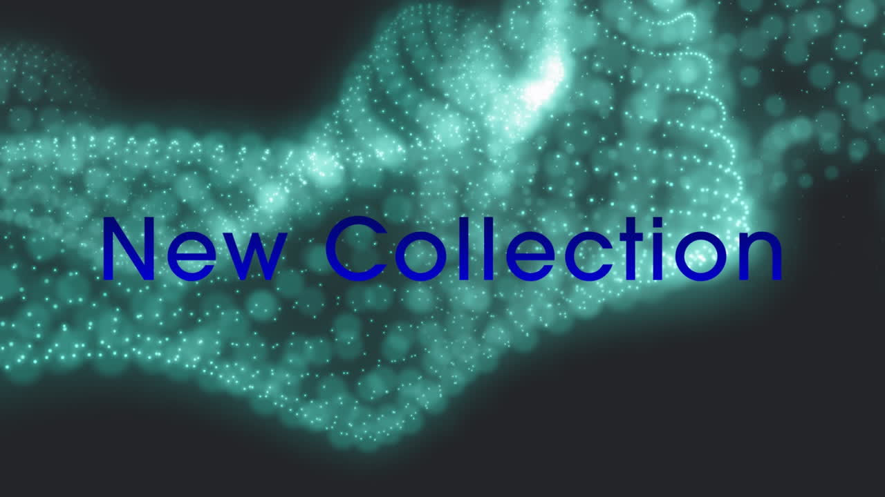 검은 바탕의 밝은 반점 위에 새로운 컬렉션 텍스트의 애니메이션