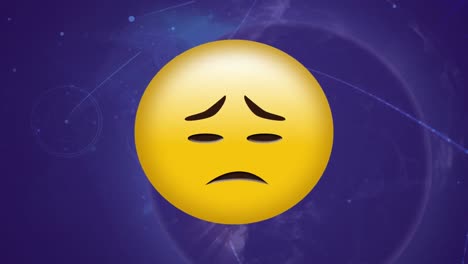 animazione della triste icona emoji sulla rete di connessioni e globo