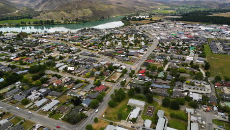 aerial panorama of cromwell town residential district, new zealand