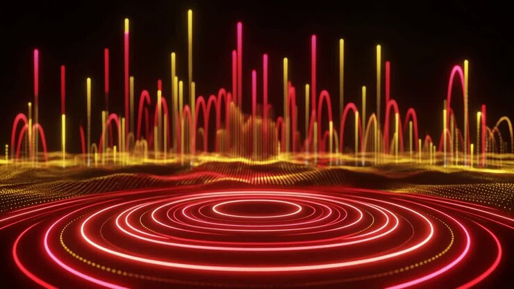 Dynamisk abstrakt animation af glødende cirkler og pulserende linjer
