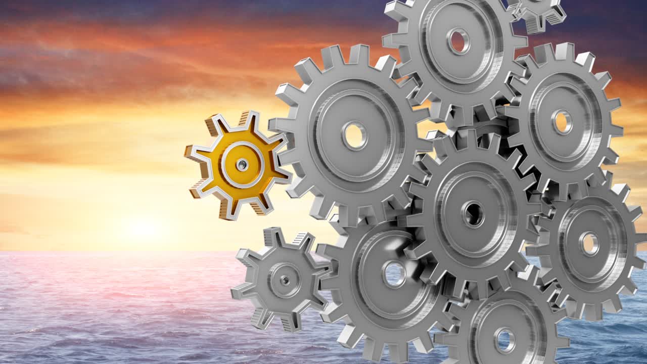 골든 기어와 함께 산업용 비디오 배경 3d 애니메이션