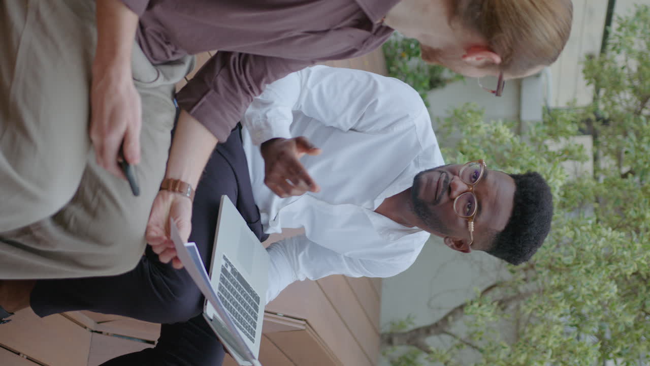 Colleagues Communication during Workday at Outdoor Coworking Space