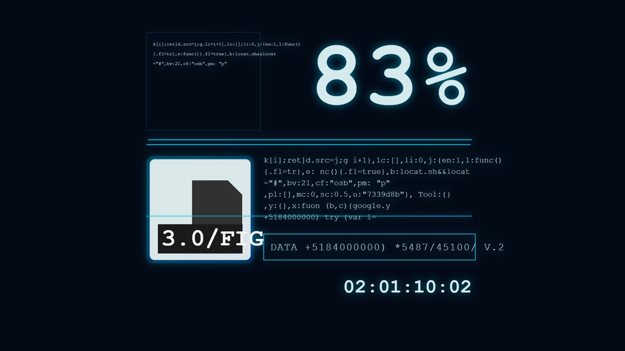 Interface numérique affichant des pourcentages de données fluctuants et du code