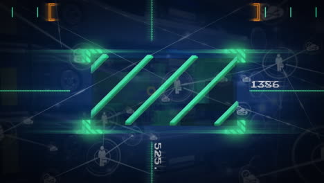 animación de líneas en el visor sobre números cambiantes e iconos conectados en un fondo abstracto