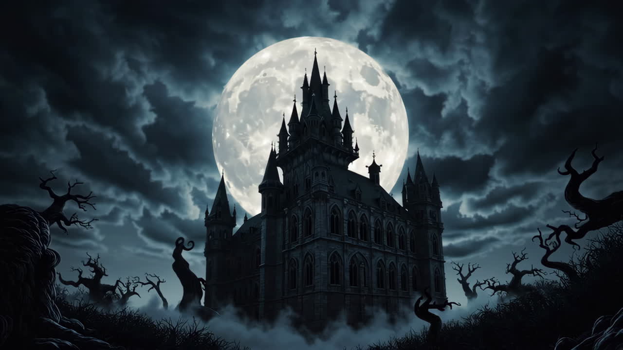 Castello infestato sotto la luna piena